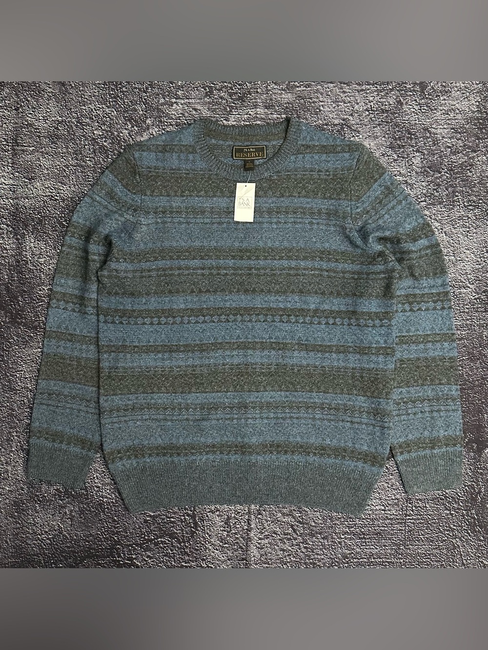 NWT Jos. A. Bank Reserve Men's Crewneck Wool Blend Sweater Blue Gray Striped L